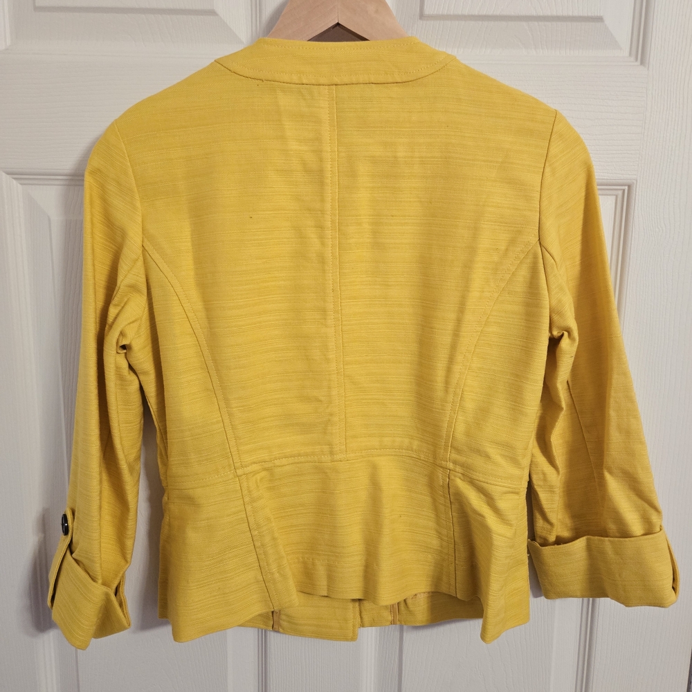 Jones New York Bright Yellow Button Front Fitted Cotton Jacket Size PP - Picture 4 of 8
